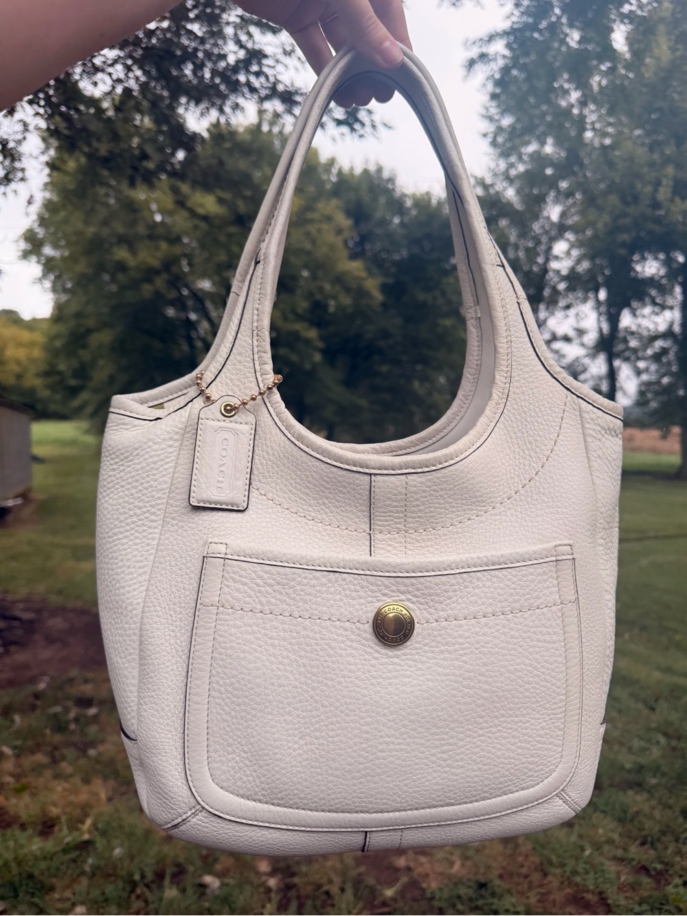 Coach White Pebbled Leather Legacy Ergo Shoulder Bag and Cosmetic Bag